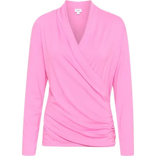 Wickelbluse Fuchsia Gerafft V-Ausschnitt , Damen, Größe: XL - Saint Tropez - Modalova