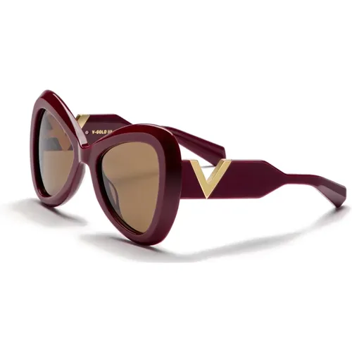 Gold Bordeaux Sunglasses V Style , female, Sizes: 53 MM - Valentino - Modalova