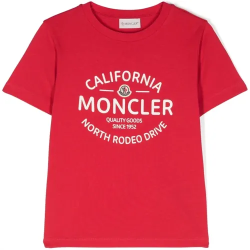 Rotes Jersey-Logo-T-Shirt Moncler - Moncler - Modalova