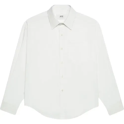 Weißes Langarm-Baumwollhemd mit Tasche , Damen, Größe: S - Ami Paris - Modalova