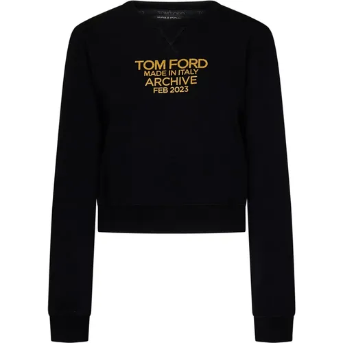 Schwarzer Cropped Sweatshirt mit Goldlogo - Tom Ford - Modalova