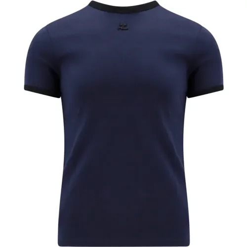 Blaues T-Shirt mit Rundhalsausschnitt und Logo - Courrèges - Modalova