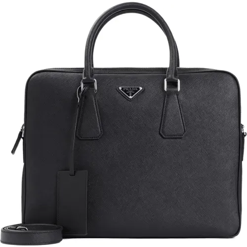 Luxurious Leather Briefcase , male, Sizes: ONE SIZE - Prada - Modalova