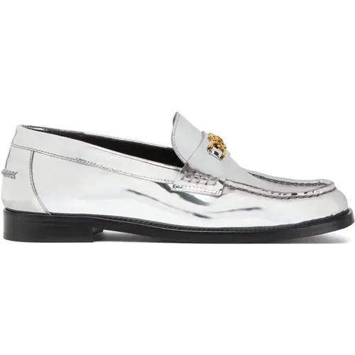 Metallic Finish Medusa Plaque Flat Shoes , female, Sizes: 6 UK, 4 UK, 7 UK, 5 UK, 3 UK - Versace - Modalova