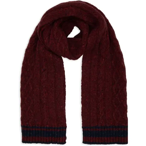 Burgundy Aran-Stitched Wool Scarf - Gallo - Modalova