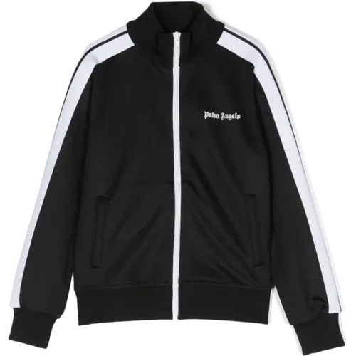 Schwarze Kinder Track Jacket Logo Print,Tech Fabric Jungen Sweatshirt - Palm Angels - Modalova