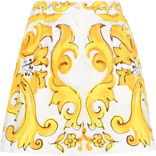 Gelbe Maiolica Baumwollshorts - Dolce & Gabbana - Modalova