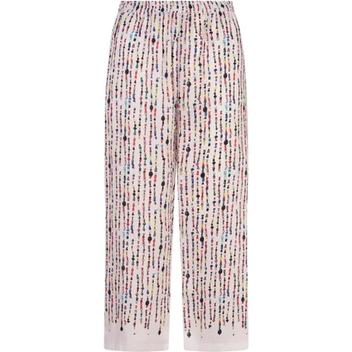 White Bead Print Cropped Trousers , female, Sizes: 3XS - Msgm - Modalova