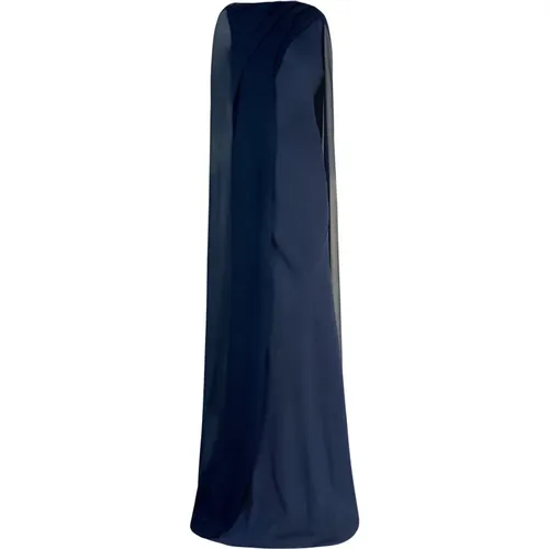 Navy Silk Bias Cut Long Dress , female, Sizes: S - Cortana - Modalova