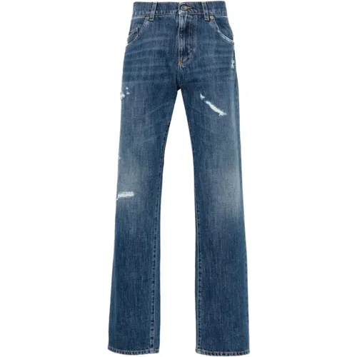 Ripped Straight Leg Jeans , male, Sizes: XL, L - Dolce & Gabbana - Modalova