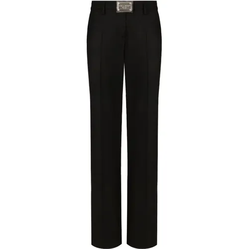 Logo PlateStraight Trousers , female, Sizes: M, 2XS - Dolce & Gabbana - Modalova