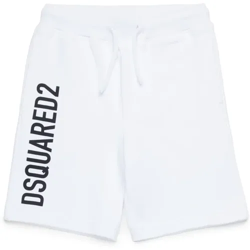 Logo Fleece Shorts,Weiße Logo-Print-Bermuda-Shorts aus Baumwolle - Dsquared2 - Modalova