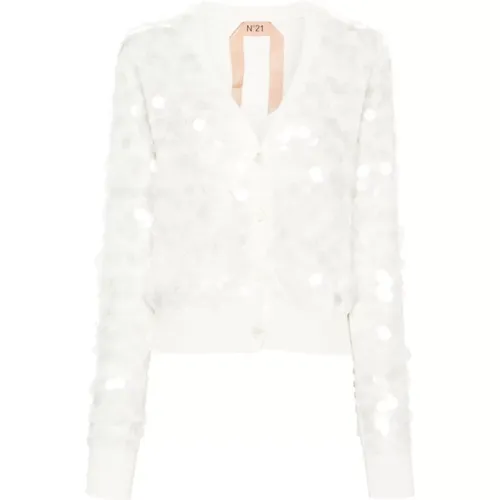 Weiße Pailletten V-Ausschnitt Pullover , Damen, Größe: 2XL - N21 - Modalova