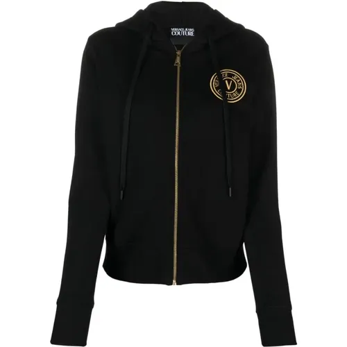 Schwarzer Sweatshirt mit Reißverschluss für Damen , Damen, Größe: XS - Versace Jeans Couture - Modalova
