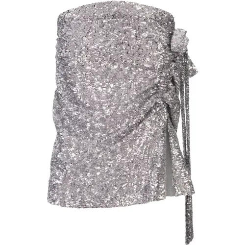 Silver Sequin Bandeau Top with Side Drape , female, Sizes: XS, 2XS - Paco Rabanne - Modalova