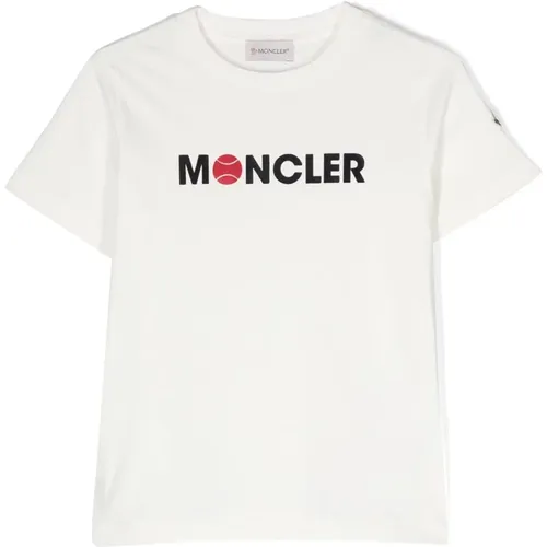 Weißes T-Shirt Leicht Rundhals Logo Kurzarm - Moncler - Modalova