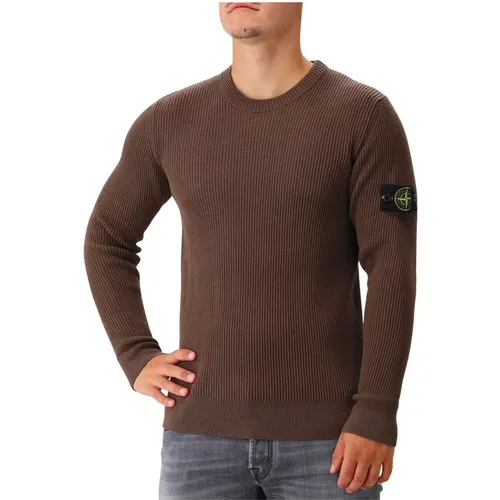 Gerippter Wollpullover Walnussbraun - Stone Island - Modalova