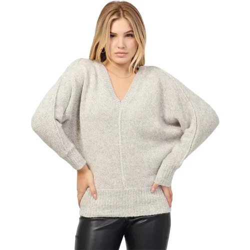Grey V-Neck Sweater , female, Sizes: S, L - Hugo Boss - Modalova