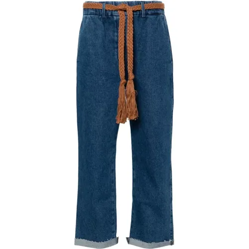 Indigo Blaue Denim Jeans Tapered Bein , Damen, Größe: W27 - Alysi - Modalova