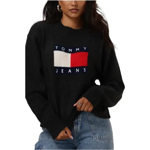 Melange Flag Sweater , Damen, Größe: M - Tommy Jeans - Modalova