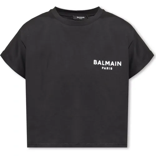 Cropped T-Shirt mit Logo , Damen, Größe: M - Balmain - Modalova