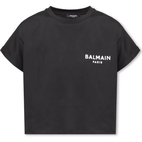Cropped T-Shirt mit Logo , Damen, Größe: L - Balmain - Modalova