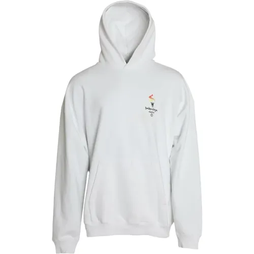 Weißer Baumwoll-Logo-Hoodie-Sweatshirt - Balenciaga - Modalova