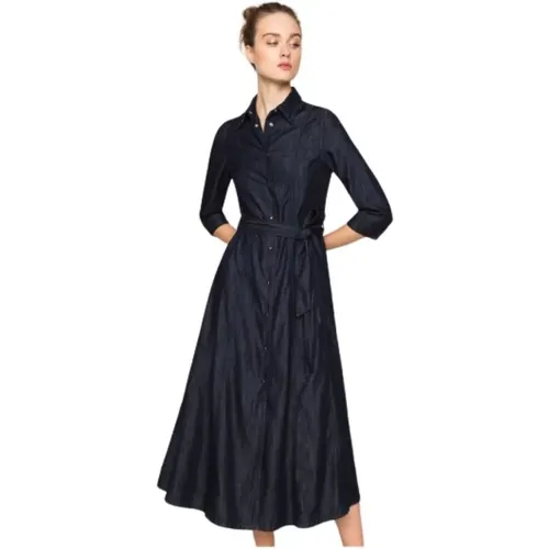 Langes Jeanshemdkleid mit schwarzen Strasssteinen , Damen, Größe: XS - Twinset - Modalova