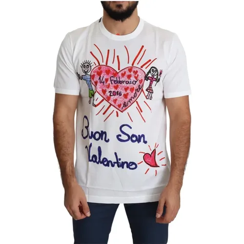 Weißes Herren T-Shirt mit Valentine Hearts Print , Herren, Größe: S - Dolce & Gabbana - Modalova