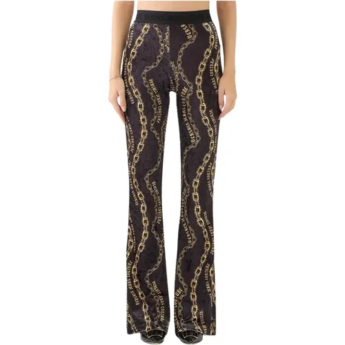 Velvet chain print flare pants , female, Sizes: XS, M - Versace Jeans Couture - Modalova