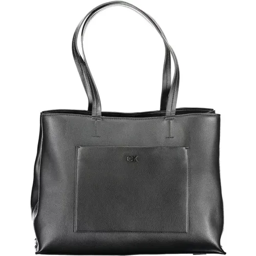 Schwarze Polyester-Handtasche mit Mehreren Taschen , Damen, Größe: ONE Size - Calvin Klein - Modalova