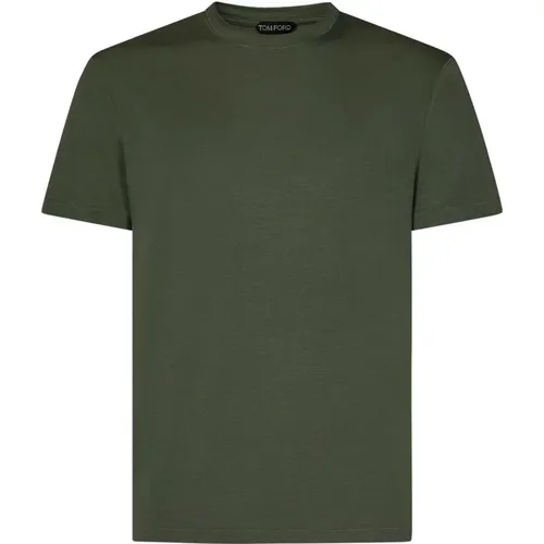 Grünes T-Shirt mit Logo-Stickerei am Rundhalsausschnitt - Tom Ford - Modalova