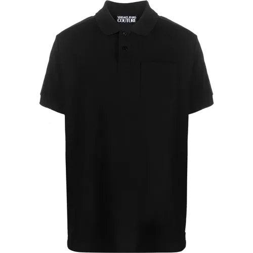 Schwarzes Poloshirt mit kurzen Ärmeln , Herren, Größe: 2XL - Versace Jeans Couture - Modalova