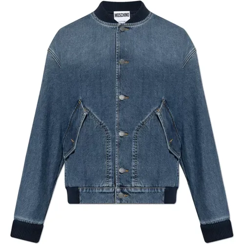 Denim jacket in bomber style , male, Sizes: M, XL - Moschino - Modalova