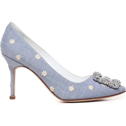 Denim Daisy Heel Shoes , female, Sizes: 5 UK, 4 UK, 6 UK, 7 UK - Manolo Blahnik - Modalova