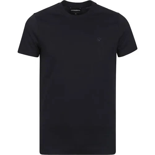Navy Blaues Baumwoll T-Shirt,Casual Baumwoll T-Shirt,T-Shirts,Klassisches Schwarzes Baumwoll-T-Shirt - Emporio Armani - Modalova