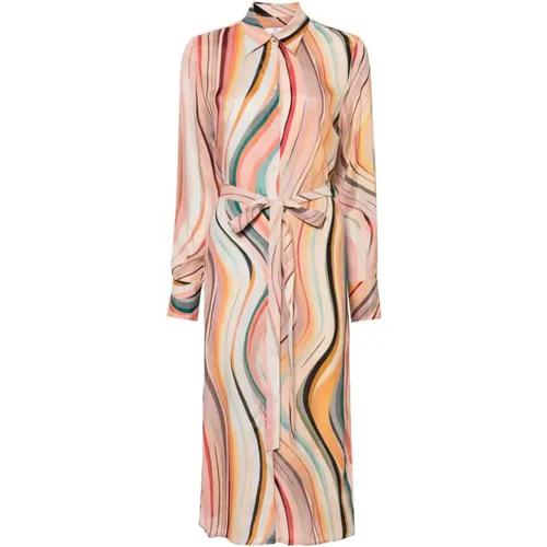 Multicolour Stripe Dress with Crepe Texture , female, Sizes: XL - PS By Paul Smith - Modalova