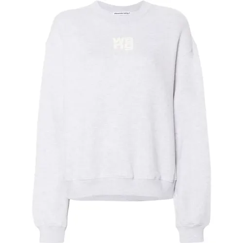 Heather Grey Sweater Ribbed Trim Logo , female, Sizes: S, XS, M - alexander wang - Modalova