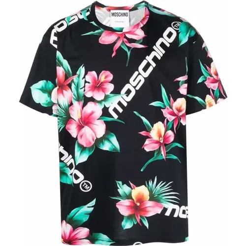 Blumenmuster Logo T-Shirt Moschino - Moschino - Modalova