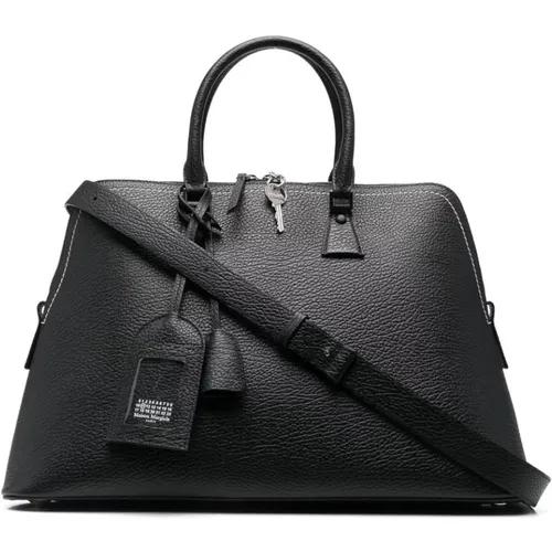 Schwarze Leder XL Tasche mit Runden Griffen - Maison Margiela - Modalova