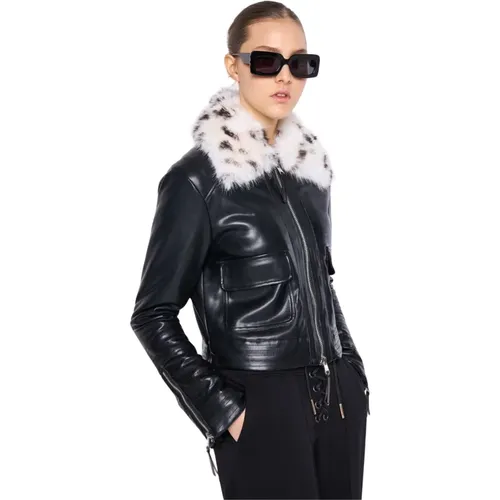 Faux Leather Jacket with Fur Collar , female, Sizes: XS, M, S - Silvian Heach - Modalova