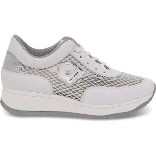 Weiße und Silberne Netzleder-Sneakers - Rucoline - Modalova