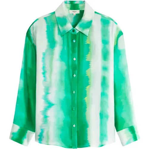 Grünes Tie Dye Langarmhemd , Damen, Größe: L - Suncoo - Modalova