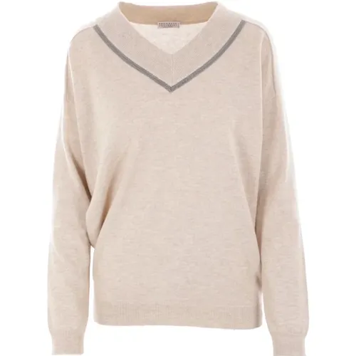 Cashmere V-neck Knitwear Sweater , female, Sizes: L, M - BRUNELLO CUCINELLI - Modalova