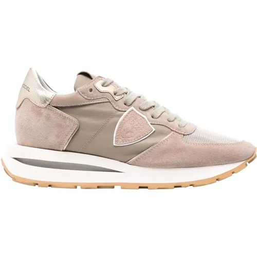 Braune Sneakers mit Metallic-Leder-Piping , Damen, Größe: 40 EU - Philippe Model - Modalova