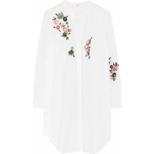 Weiße Bluse mit Paillettenblumen , Damen, Größe: S - Gustav - Modalova