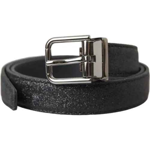 Glitter Leather Belt with Silver Buckle , female, Sizes: 90 CM - Dolce & Gabbana - Modalova