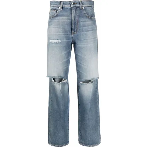 Blaue Gerades Jeans Casual Stil , Damen, Größe: W31 - Love Moschino - Modalova