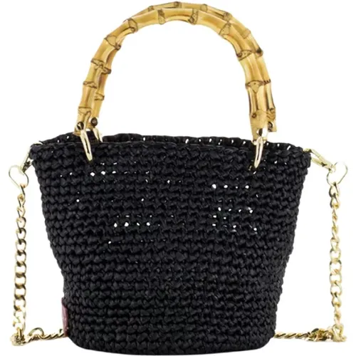 Handmade Raffia Bag with Bamboo Handles , female, Sizes: ONE SIZE - Chica London - Modalova