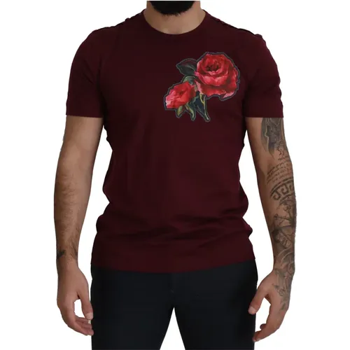 Bordeaux Roses Crewneck T-shirt , Herren, Größe: L - Dolce & Gabbana - Modalova